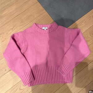 COS Pink Ribbed-Hem Wool Blend Crewneck Sweater